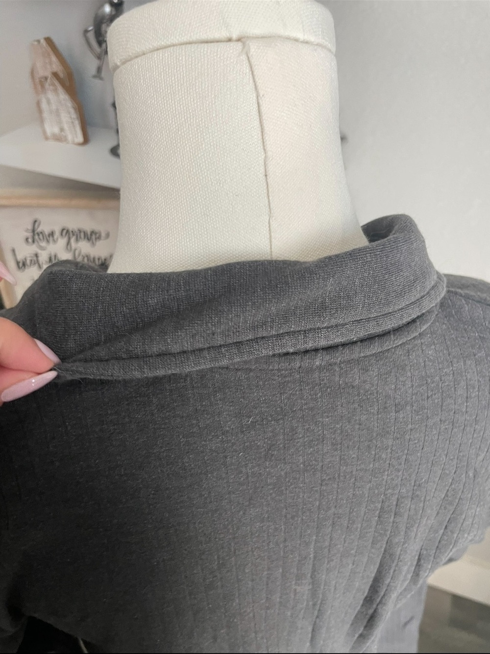 aerie Charcoal Ribbed Collared Long Sleeve Maxi Dress - Picture 5 of 6